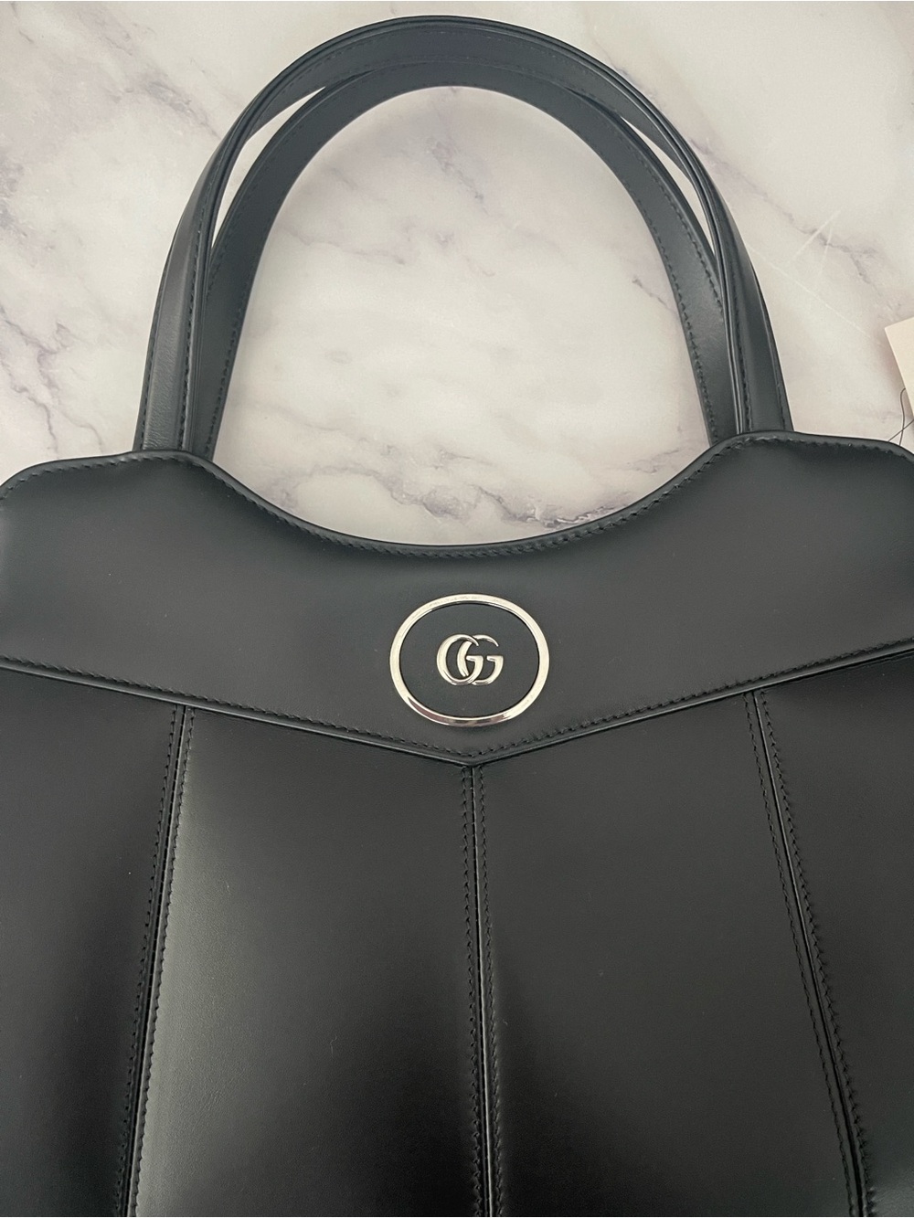 $3,895 NEW Gucci Black Leather GG Top-Handle Shoulder Bag Chain strap silver GG - Picture 16 of 17